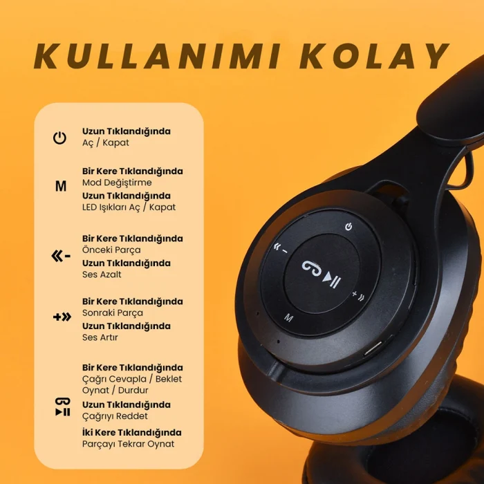 M6 Plus Ayarlanabilir ve Katlanabilir Kulak Üstü Bluetooth Kulaklık