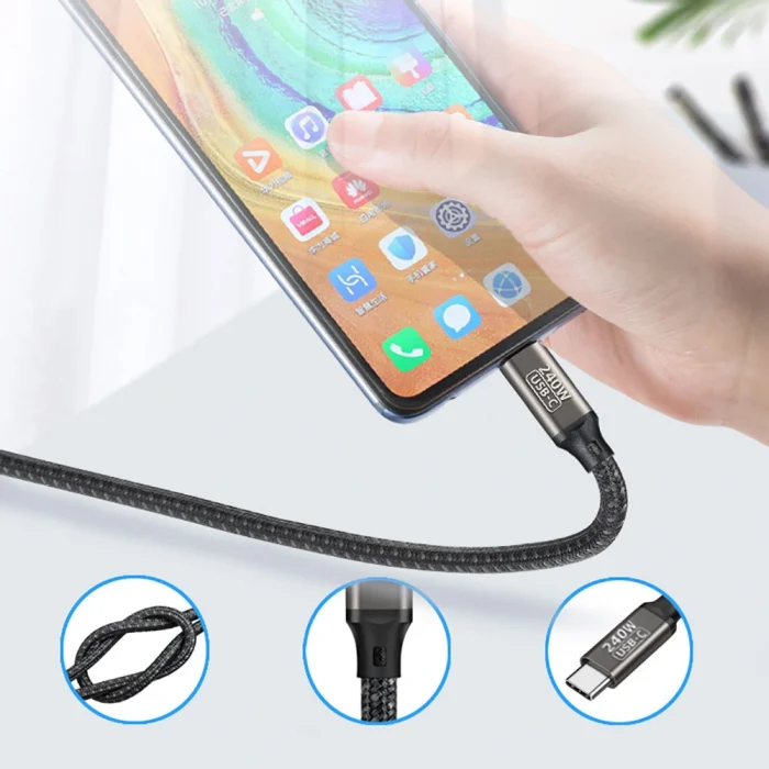 QG02 Type-C to Type-C PD3.1 Data Kablosu 240W 480Mbps 1 Metre