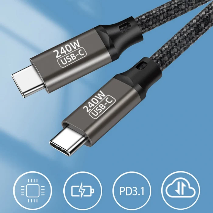 QG02 Type-C to Type-C PD3.1 Data Kablosu 240W 480Mbps 1.5 Metre