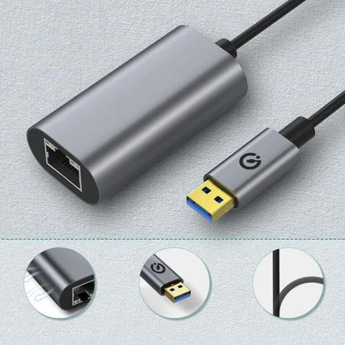 QG03 USB-A to RJ45 USB3.0 Ethernet Dönüştürücü Kablo 1000Mbps 22cm