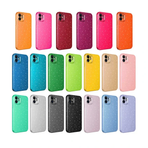 iPhone 12 Kılıf Kamera Korumalı Simli Lüks Koton Kapak