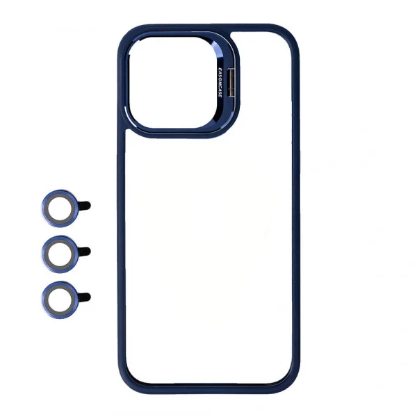 iPhone 15 Pro Kılıf Kamera Lens Korumalı Standlı Klon Lensli Kapak