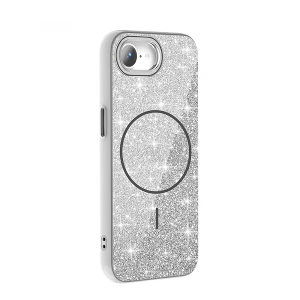 iPhone 16E Kılıf M-safe Şarj Özellikli Parlayan Simli Okso Kapak