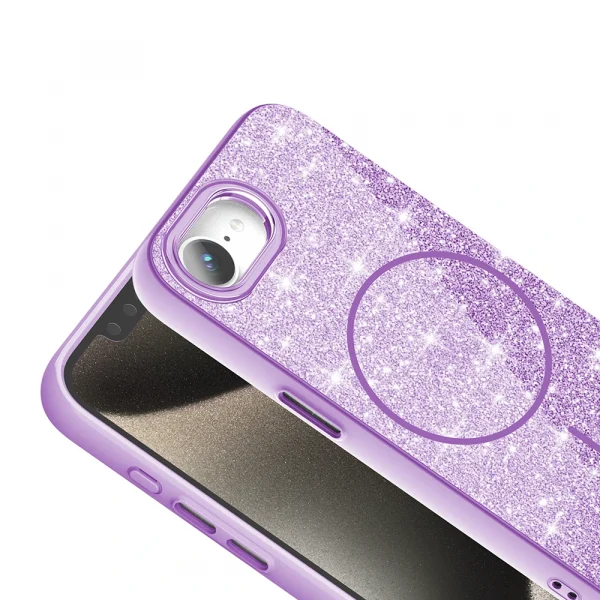 iPhone 16E Kılıf M-safe Şarj Özellikli Parlayan Simli Okso Kapak