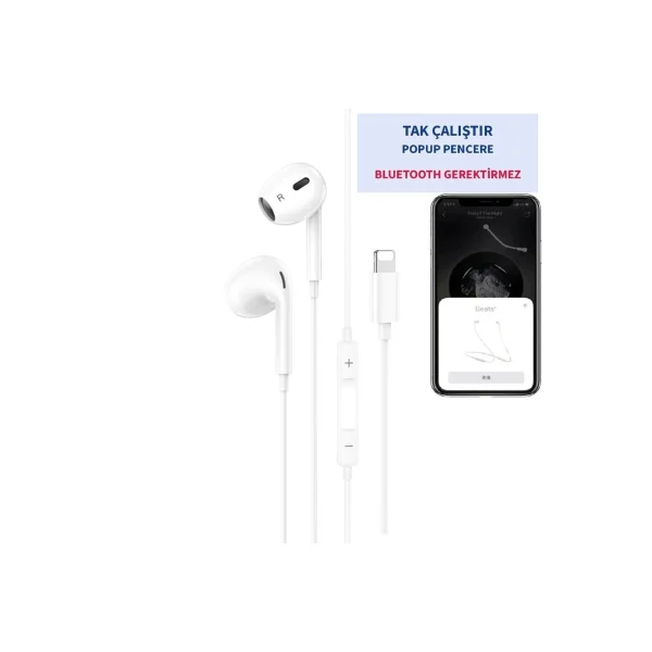 İphone 14/13/12/11/Xs/X/7/8 Serileri Uyumlu Iphone Kablolu Kulaklık Konnektörlü (TAK ÇALIŞTIR)