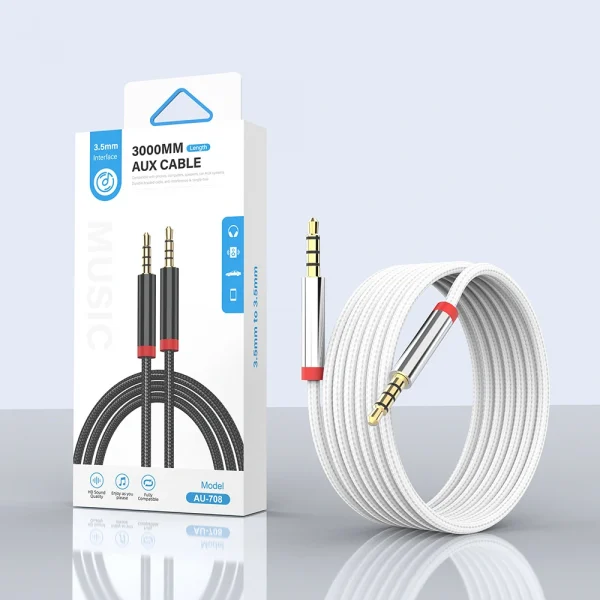 AU-708 Örgü Tasarımlı Aux Audio Kablo 3.5mm 3m