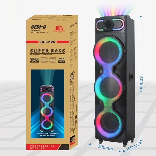 GD-3126 Dijital LED Göstergeli Mikrofonlu RGB TWS Üçlü 10 inç Stereo Bass Kablosuz Karaoke Hoparlör