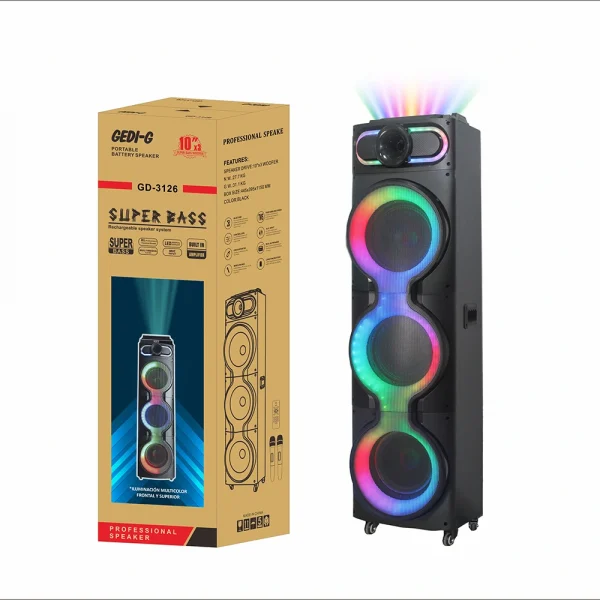 GD-3126 Dijital LED Göstergeli Mikrofonlu RGB TWS Üçlü 10 inç Stereo Bass Kablosuz Karaoke Hoparlör