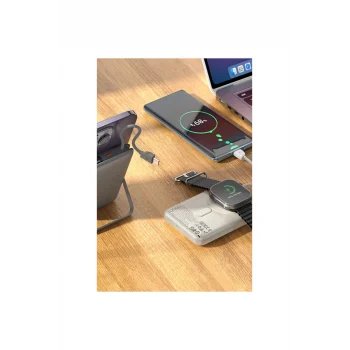 Clever 3in1 10.000 mAh PD 20W Standlı Magsafe Powerbank - Gri