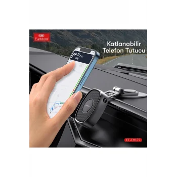 Araç İçi Tutucu Yapışkanlı Mıknatıslı 360 Derece Ayarlanabilen Manyetik - Siyah