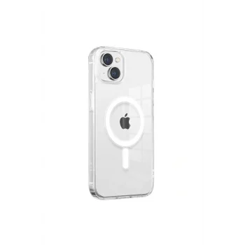 iPhone 14 Plus Kılıf M-safe Şarj Özellikli Şeffaf Sert PC Embos Kapak
