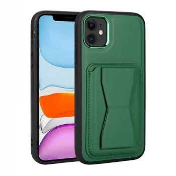 iPhone 11 Kılıf Kartlıklı Standlı ​Pu Deri  Memo Kapak