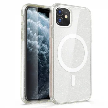 iPhone 11 Kılıf M-safe Şarj Özellikli Parlayan Simli Saydam Renkli Allstar Kapak