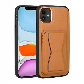 iPhone 12 Kılıf Kartlıklı Standlı ​Pu Deri  Memo Kapak