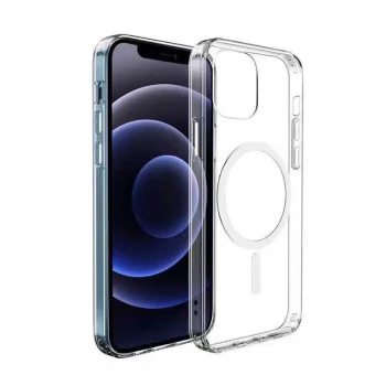 iPhone 12 Kılıf M-safe Şarj Özellikli Şeffaf Sert PC  Embos Kapak