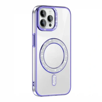 iPhone 12 Pro Kılıf Pırlanta Taş Tasarımlı M-safe Şarj Özellikli Karetta Silikon Kapak