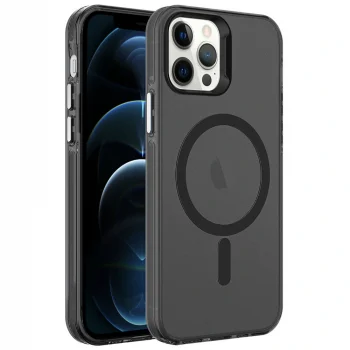 iPhone 12 Pro Kılıf M-safe Şarj Özellikli Buzlu Transparan C-Pro Sert Kapak