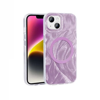 iPhone 13 Kılıf M-safe Şarj Özellikli Fırça Boya Desenli Palet Kapak
