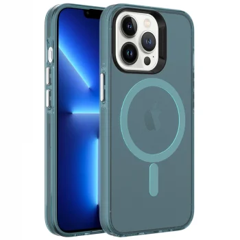 iPhone 13 Pro Kılıf M-safe Şarj Özellikli Buzlu Transparan C-Pro Sert Kapak