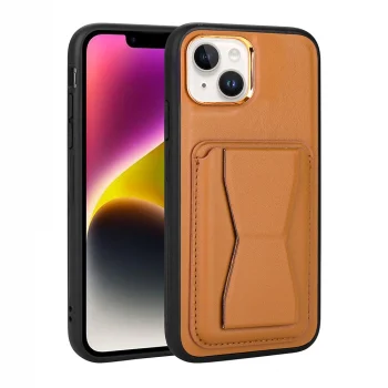 iPhone 14 Kılıf Kartlıklı Standlı ​Pu Deri  Memo Kapak