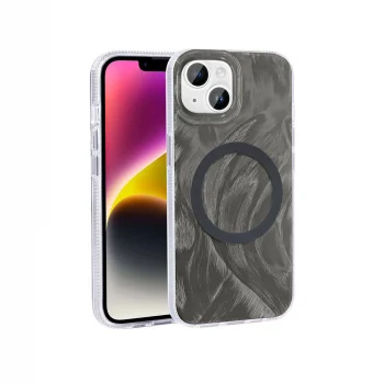 iPhone 14 Kılıf M-safe Şarj Özellikli Fırça Boya Desenli Palet Kapak