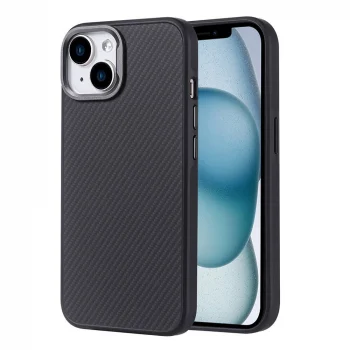iPhone 14 Kılıf M-safe Şarj Özellikli Karbon Fiber Görünümlü Troy Kapak