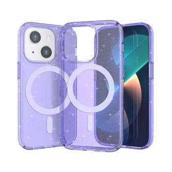 iPhone 14 Kılıf M-safe Şarj Özellikli Parlayan Simli Saydam Renkli Allstar Kapak