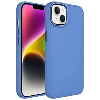 iPhone 14 Kılıf Metal Çerçeve ve Buton Tasarımlı Silikon  Luna Kapak