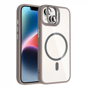 iPhone 14 Kılıf Standlı ve Kamera Lens Hediyeli M-Safe Şarj Özellikli Etro Kapak