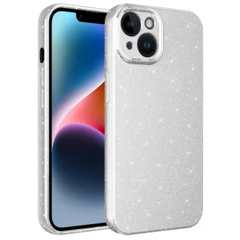 iPhone 14 Plus Kılıf Kamera Korumalı Simli Lüks  Koton Kapak