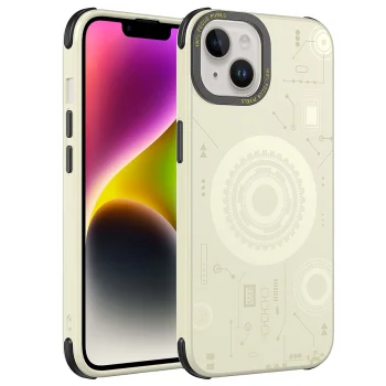 iPhone 14 Plus Kılıf Wireless Şarj Özellikli Desenli Hot Kapak