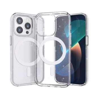 iPhone 14 Pro Kılıf M-safe Şarj Özellikli Parlayan Simli Saydam Renkli Allstar Kapak