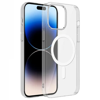 iPhone 14 Pro Max Kamera Korumalı M-Safe Şarj Özellikli Şeffaf London Sert PC Kapak