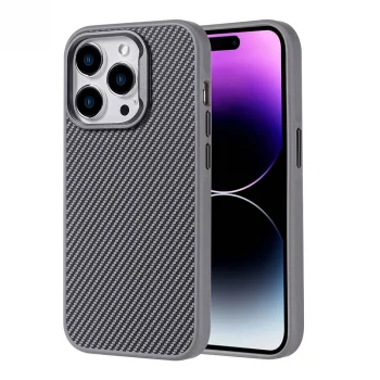 iPhone 14 Pro Max Kılıf M-safe Şarj Özellikli Karbon Fiber Görünümlü Troy Kapak