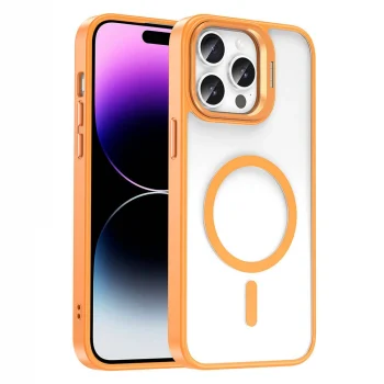 iPhone 14 Pro Max Kılıf M-safe Şarj Özellikli Standlı M-safe Klon Lensli Kapak
