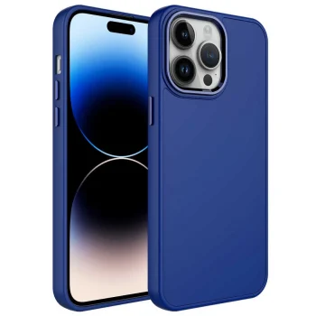 iPhone 14 Pro Max Kılıf Metal Çerçeve ve Buton Tasarımlı Silikon  Luna Kapak