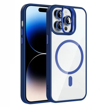 iPhone 14 Pro Max Kılıf Standlı ve Kamera Lens Hediyeli M-Safe Şarj Özellikli Etro Kapak