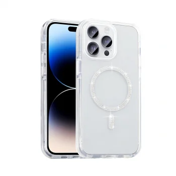 iPhone 14 Pro Max Kılıf Taşlı Tasarım M-safe Şarj Özellikli Koment Silikon Kapak