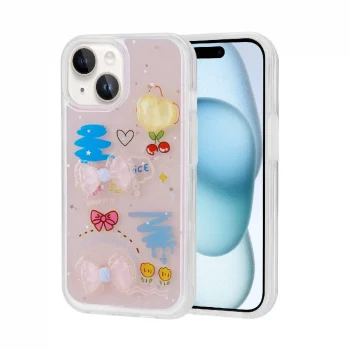 iPhone 15 Kılıf Kabartma Figürlü Parlak Minimini Silikon Kapak