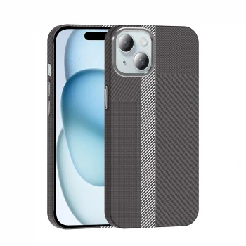 iPhone 15 Kılıf M-safe Şarj Özellikli Karbon Fiber Görünümlü Gros Kapak