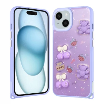iPhone 15 Kılıf Parlayan Simli Kabartma Figürlü Cevze Kapak