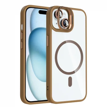 iPhone 15 Kılıf Standlı ve Kamera Lens Hediyeli M-Safe Şarj Özellikli Etro Kapak