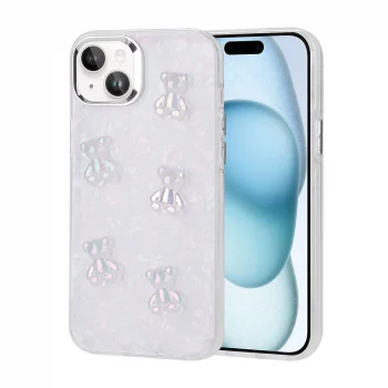 iPhone 15 Plus Kılıf Kabartma Figürlü Parlak Eralli Silikon Kapak