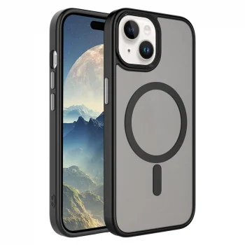 iPhone 15 Plus Kılıf Mat Arka Yüzey Wireless Şarj Özellikli Flet M-safe Kapak