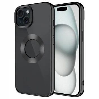 iPhone 15 Plus Kılıf Tek Kamera Çerçeveli Logo Gösteren Omega Kapak