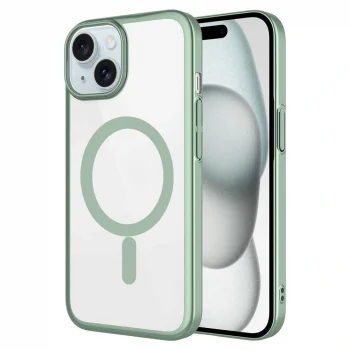 iPhone 15 Plus Kılıf Wireless Şarj Özellikli Sert PC Mat Riksos M-safe Kapak