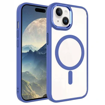 iPhone 15 Plus Kılıf Wireless Şarj Özellikli Krom M-safe Silikon Kapak