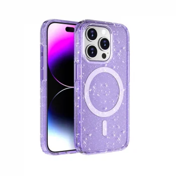 iPhone 15 Pro Kılıf M-safe Şarj Özellikli Parlayan Simli Saydam Renkli Allstar Kapak