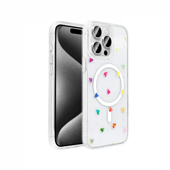 iPhone 15 Pro Kılıf M-Safe Şarj Özellikli Şeffaf Folk Sert Kapak