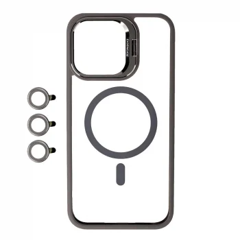 iPhone 15 Pro Kılıf M-safe Şarj Özellikli Standlı M-safe Klon Lensli Kapak